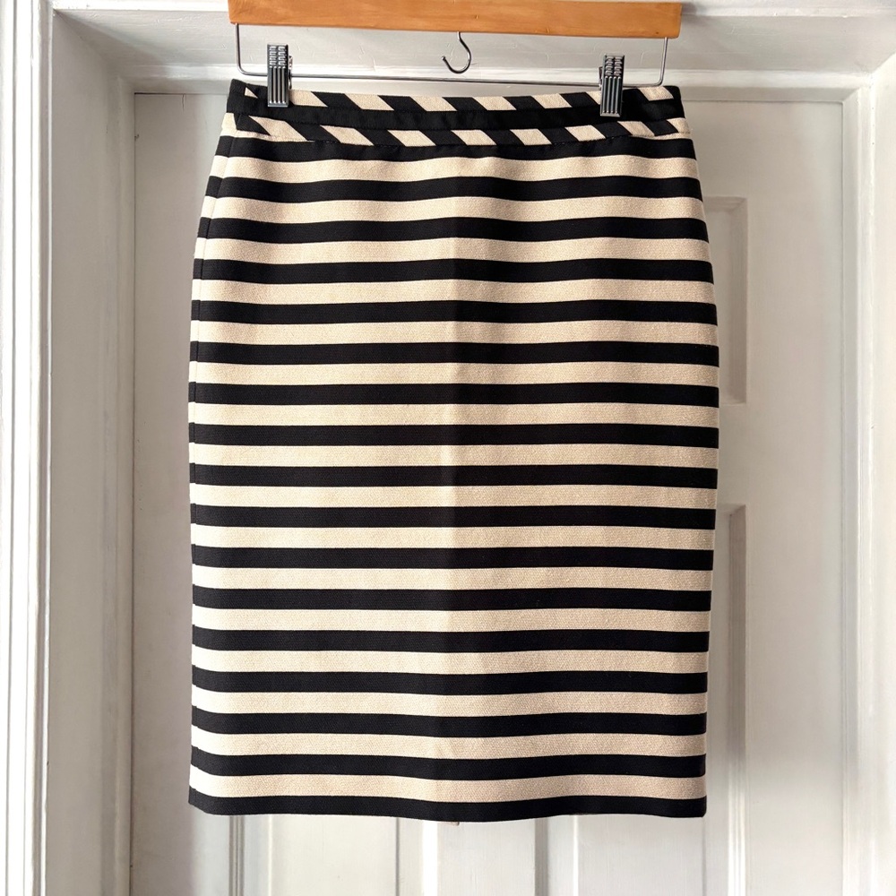 Boden Pencil Skirt Black Cream Stripes Knee Length Size 10
